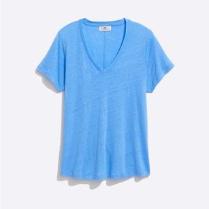 Vineyard Vines Relaxed Basic Women’s V-Neck Linen T Shirt in Blue Size S NWT